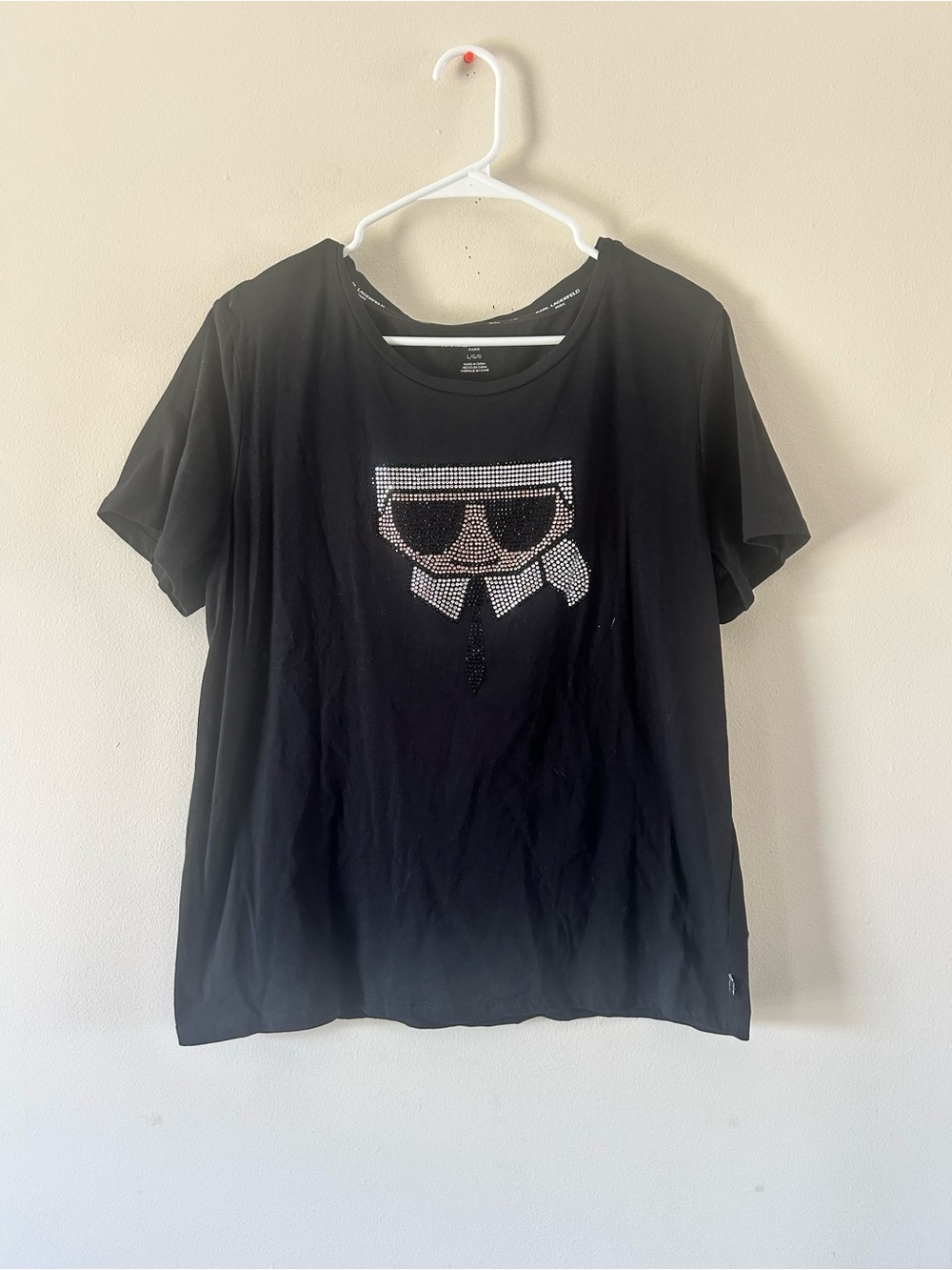 Karl Lagerfeld Black Short Sleeve Tee with Rhinestone Logo